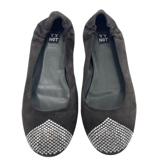 YYNOT Black Suede Ballet Flats w/ Rhinestone Detail Women's EUR 39 US 8.5 - 9 - Picture 1 of 12